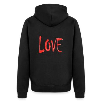 LOVE - Unisex Premium Organic Zip Hoodie - black - Back - Nico (187cm)