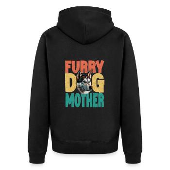 Sibirischer Husky Furry Hund Mutter - Unisex Premium Bio Zip Hoodie - Schwarz - Hinten - Nico (187cm)