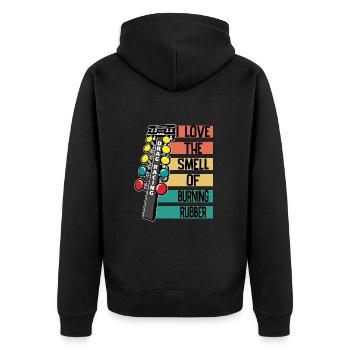 Course de dragsters J’aime l’odeur du caoutchouc brûlé - Veste à capuche bio Premium Unisexe - noir - Dos - Nico (187cm)