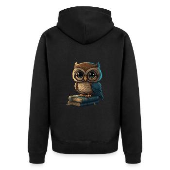 Eule und Bücher - Unisex Premium Bio Zip Hoodie - Schwarz - Hinten - Nico (187cm)