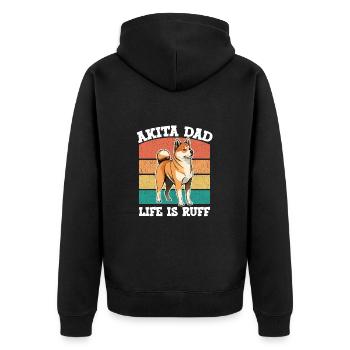 Akita Dad Life Is Ruff - Unisex Premium Bio Zip Hoodie - Schwarz - Hinten - Nico (187cm)