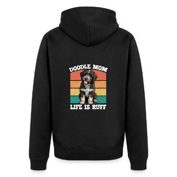 Doodle Mama Life Is Ruff - Unisex Premium Bio Zip Hoodie - Schwarz - Hinten - Nico (187cm)