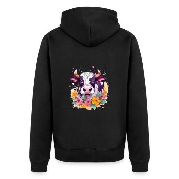 Kuh und Blumen - Unisex Premium Bio Zip Hoodie - Schwarz - Hinten - Nico (187cm)