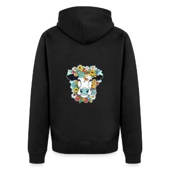 Kuh und Blumen - Unisex Premium Bio Zip Hoodie - Schwarz - Hinten - Nico (187cm)