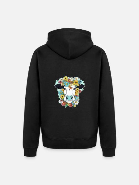 Vache et fleurs - Veste à capuche bio Premium Unisexe - noir