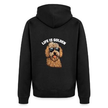 Goldendoodle Hundeleben ist Gold - Unisex Premium Bio Zip Hoodie - Schwarz - Hinten - Nico (187cm)