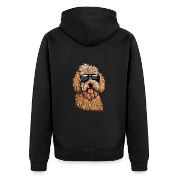 Coole Goldendoodle mit Sonnenbrille - Unisex Premium Bio Zip Hoodie - Schwarz - Hinten - Nico (187cm)