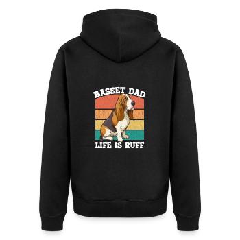 Basset Hound Basset Dad Life Is Ruff - Unisex Premium Bio Zip Hoodie - Schwarz - Hinten - Nico (187cm)
