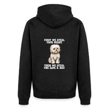 Le chien maltais d’abord nous volons votre cœur - Veste à capuche bio Premium Unisexe - noir - Dos - Nico (187cm)