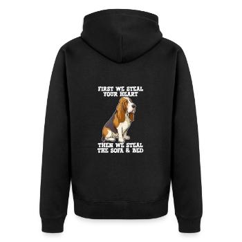 Basset Hound First We Steal Your Heart - Veste à capuche bio Premium Unisexe - noir - Dos - Nico (187cm)