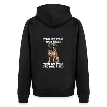 Bullmastiff First We Steal Your Heart - Unisex Premium Organic Zip Hoodie - black - Back - Nico (187cm)