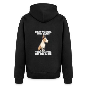 Bull Terrier d’abord nous volons votre cœur - Veste à capuche bio Premium Unisexe - noir - Dos - Nico (187cm)