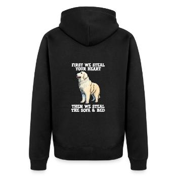 Les grandes Pyrénées d’abord nous volons votre cœur - Veste à capuche bio Premium Unisexe - noir - Dos - Nico (187cm)