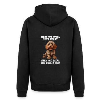Cockapoo d’abord nous volons votre cœur - Veste à capuche bio Premium Unisexe - noir - Dos - Nico (187cm)