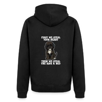 Portugiesischer Wasserhund zuerst stehlen wir dein Herz - Unisex Premium Bio Zip Hoodie - Schwarz - Hinten - Nico (187cm)