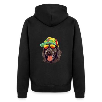 Cooler Rasta Black Retriever Bunt - Unisex Premium Bio Zip Hoodie - Schwarz - Hinten - Nico (187cm)