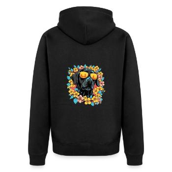 Schwarzer Labrador Hund Und Blumen Bunt - Unisex Premium Bio Zip Hoodie - Schwarz - Hinten - Nico (187cm)