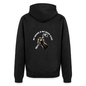 Mechaniker Meine Garage ist mein glücklicher Ort - Unisex Premium Bio Zip Hoodie - Schwarz - Hinten - Nico (187cm)