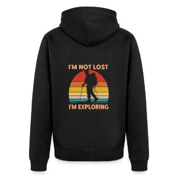 Männlicher Wanderer Ich bin nicht verloren im Erkundung - Unisex Premium Bio Zip Hoodie - Schwarz - Hinten - Nico (187cm)