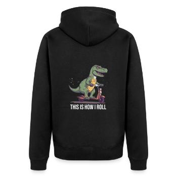Scootering T Rex So rolle ich - Unisex Premium Bio Zip Hoodie - Schwarz - Hinten - Nico (187cm)
