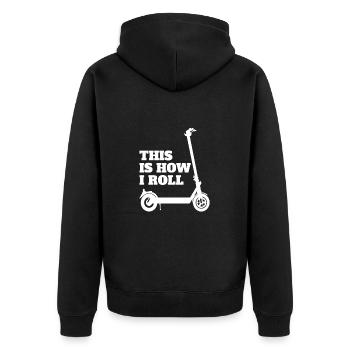 Elektroroller So rolle ich - Unisex Premium Bio Zip Hoodie - Schwarz - Hinten - Nico (187cm)