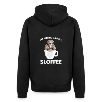 Kaffee-Faultier Ich fühle mich ein wenig Sloffee - Unisex Premium Bio Zip Hoodie - Schwarz - Hinten - Nico (187cm)