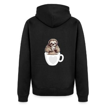 Kaffee Süßes Faultier in einer Kaffeetasse Kaffee trinken - Unisex Premium Bio Zip Hoodie - Schwarz - Hinten - Nico (187cm)