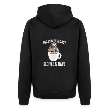 Kaffee-Faultier Heutige Vorhersage Sloffee und Nickerchen - Unisex Premium Bio Zip Hoodie - Schwarz - Hinten - Nico (187cm)