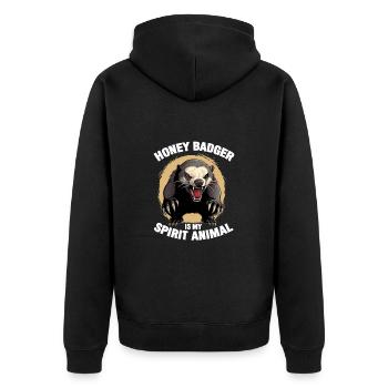 Honigdachs ist mein Krafttier - Unisex Premium Bio Zip Hoodie - Schwarz - Hinten - Nico (187cm)