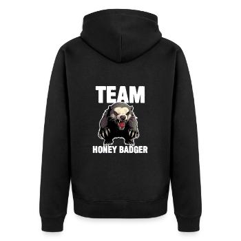 Team Honigdachs - Unisex Premium Bio Zip Hoodie - Schwarz - Hinten - Nico (187cm)