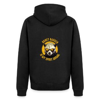 Honigdachs ist mein Krafttier - Unisex Premium Bio Zip Hoodie - Schwarz - Hinten - Nico (187cm)