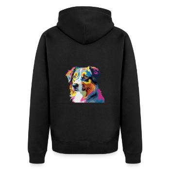 Australian Shepherd Hund Bunt - Unisex Premium Bio Zip Hoodie - Schwarz - Hinten - Nico (187cm)