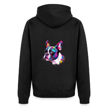 Boston Terrier Bunt - Unisex Premium Bio Zip Hoodie - Schwarz - Hinten - Nico (187cm)