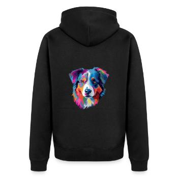 Australian Shepherd Hund Bunt - Unisex Premium Bio Zip Hoodie - Schwarz - Hinten - Nico (187cm)