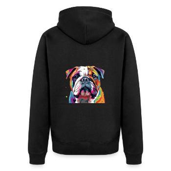 Englische Bulldogge Bunt - Unisex Premium Bio Zip Hoodie - Schwarz - Hinten - Nico (187cm)