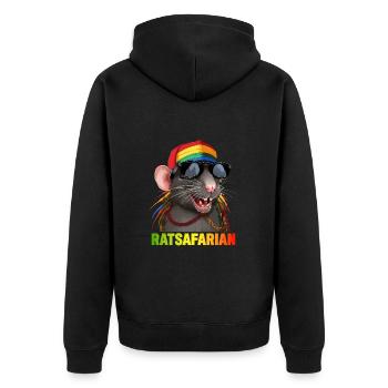 Coole Rasta-Ratte Bunt - Unisex Premium Bio Zip Hoodie - Schwarz - Hinten - Nico (187cm)