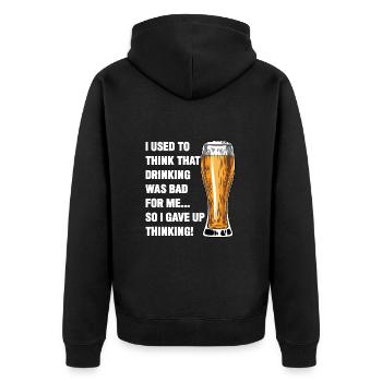 Bier Ich dachte früher, Trinken sei schlecht für mich - Unisex Premium Bio Zip Hoodie - Schwarz - Hinten - Nico (187cm)