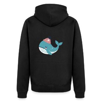 Verträumter Wal mit Beanie Mütze - Unisex Premium Bio Zip Hoodie - Schwarz - Hinten - Nico (187cm)