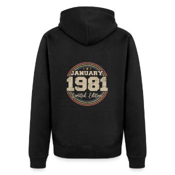 Les légendes sont nées en janvier 1981 - Veste à capuche bio Premium Unisexe - noir - Dos - Nico (187cm)