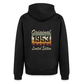 Vintage Geburtstag Original Geschenkidee 1953 - Unisex Premium Bio Zip Hoodie - Schwarz - Hinten - Nico (187cm)