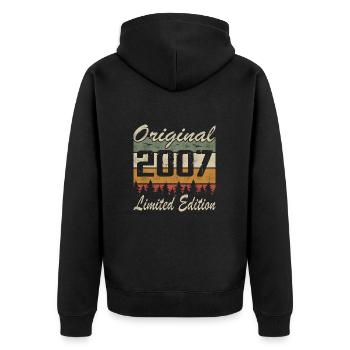 Vintage Geburtstag Original Geschenkidee 2007 - Unisex Premium Bio Zip Hoodie - Schwarz - Hinten - Nico (187cm)
