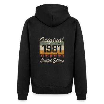 Vintage Geburtstag Original Geschenkidee 1981 - Unisex Premium Bio Zip Hoodie - Schwarz - Hinten - Nico (187cm)