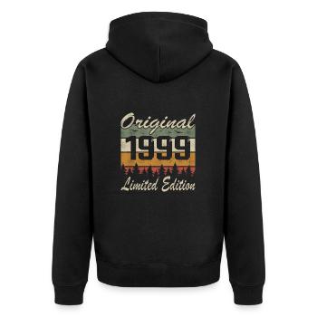 Vintage Geburtstag Original Geschenkidee 1999 - Unisex Premium Bio Zip Hoodie - Schwarz - Hinten - Nico (187cm)