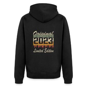 Vintage-Geburtstag originelle Geschenkidee 2023 - Unisex Premium Bio Zip Hoodie - Schwarz - Hinten - Nico (187cm)