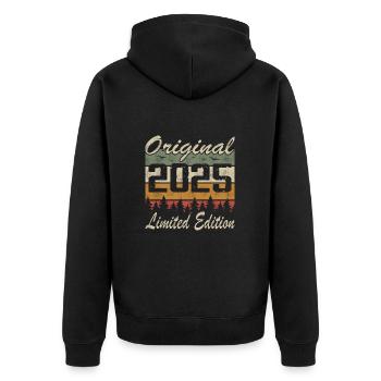 Vintage-Geburtstag originelle Geschenkidee 2025 - Unisex Premium Bio Zip Hoodie - Schwarz - Hinten - Nico (187cm)