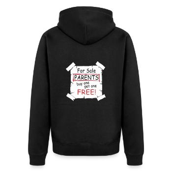 Parents for sale - funny quote - Unisex Premium Bio Zip Hoodie - Schwarz - Hinten - Nico (187cm)