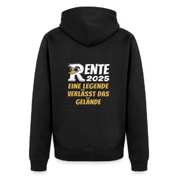 Rente Ente 2025 Eine Legende verlässt das Gelände - Unisex Premium Bio Zip Hoodie - Schwarz - Hinten - Nico (187cm)