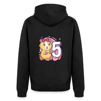 5th Birthday Guinea Pig Girl 5 years old - Unisex Premium Organic Zip Hoodie - black - Back - Nico (187cm)