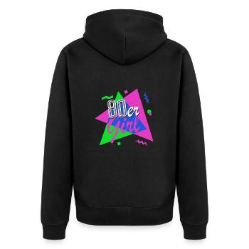 80er Girl - 80er Jahre - bunt + verrückt - retro - Unisex Premium Bio Zip Hoodie - Schwarz - Hinten - Nico (187cm)