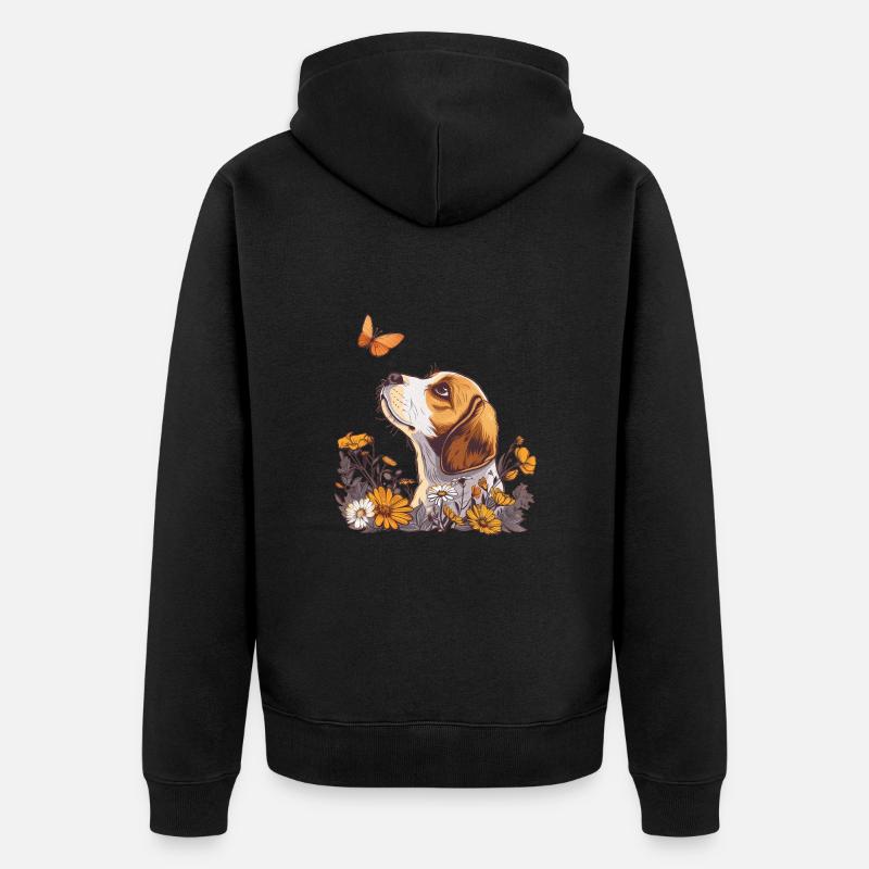 Beagle mit Schmetterling - Unisex Premium Bio Zip Hoodie - Schwarz